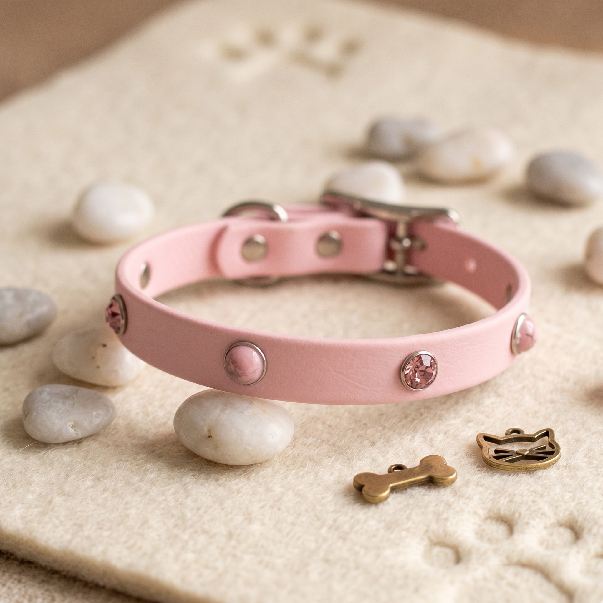 Collare Luxury Shine & Stone Collar – In Biothane® Light Gold con Cabochon e Punti Luce